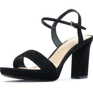 Black Suede High Heel Ankle Strap Sandals - New in Box
